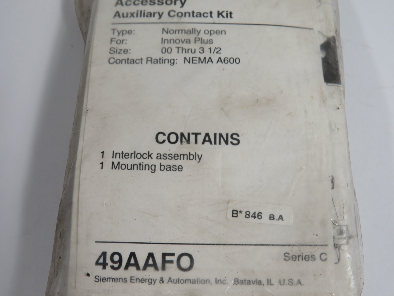 Siemens Furnas 49AAFO Auxiliary Interlock Kit Normally Open NEMA A600 NWB