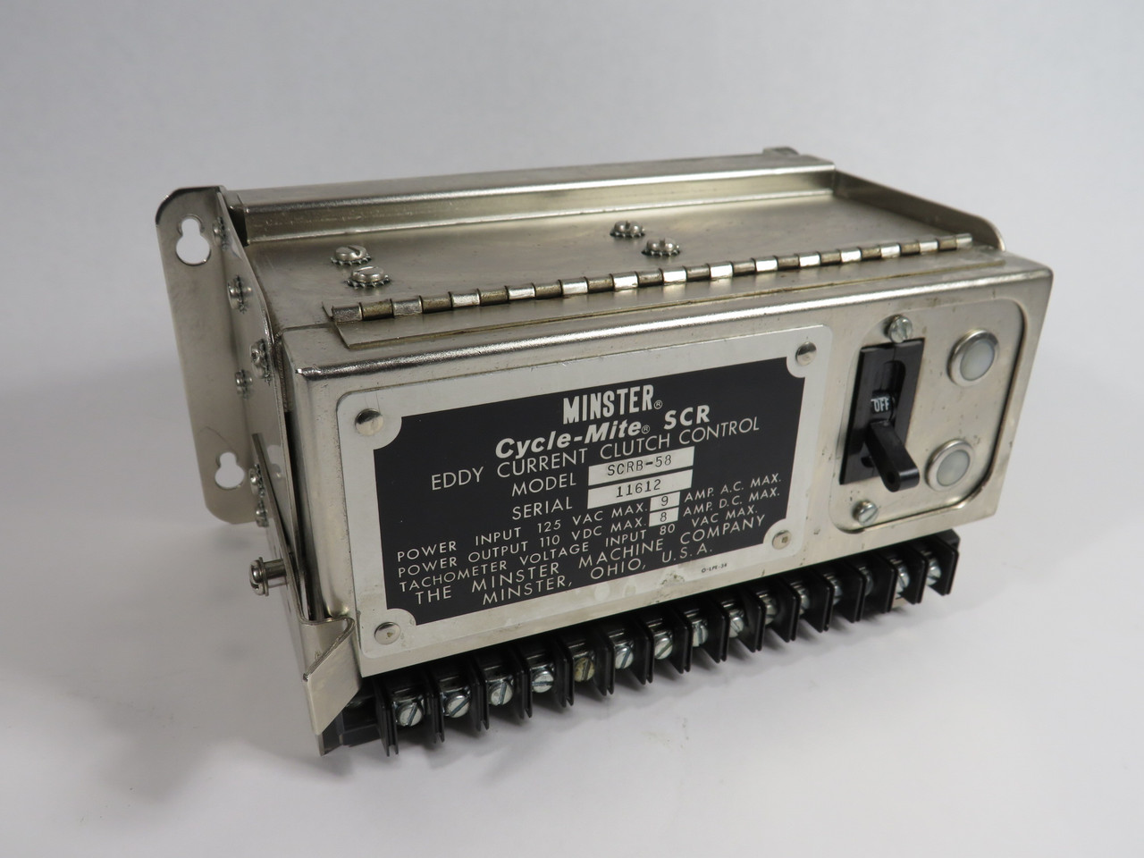 Minster SCRB-58 Eddy Current Clutch Control 110VDC 8A DC NO INTERNAL BOARDS USED
