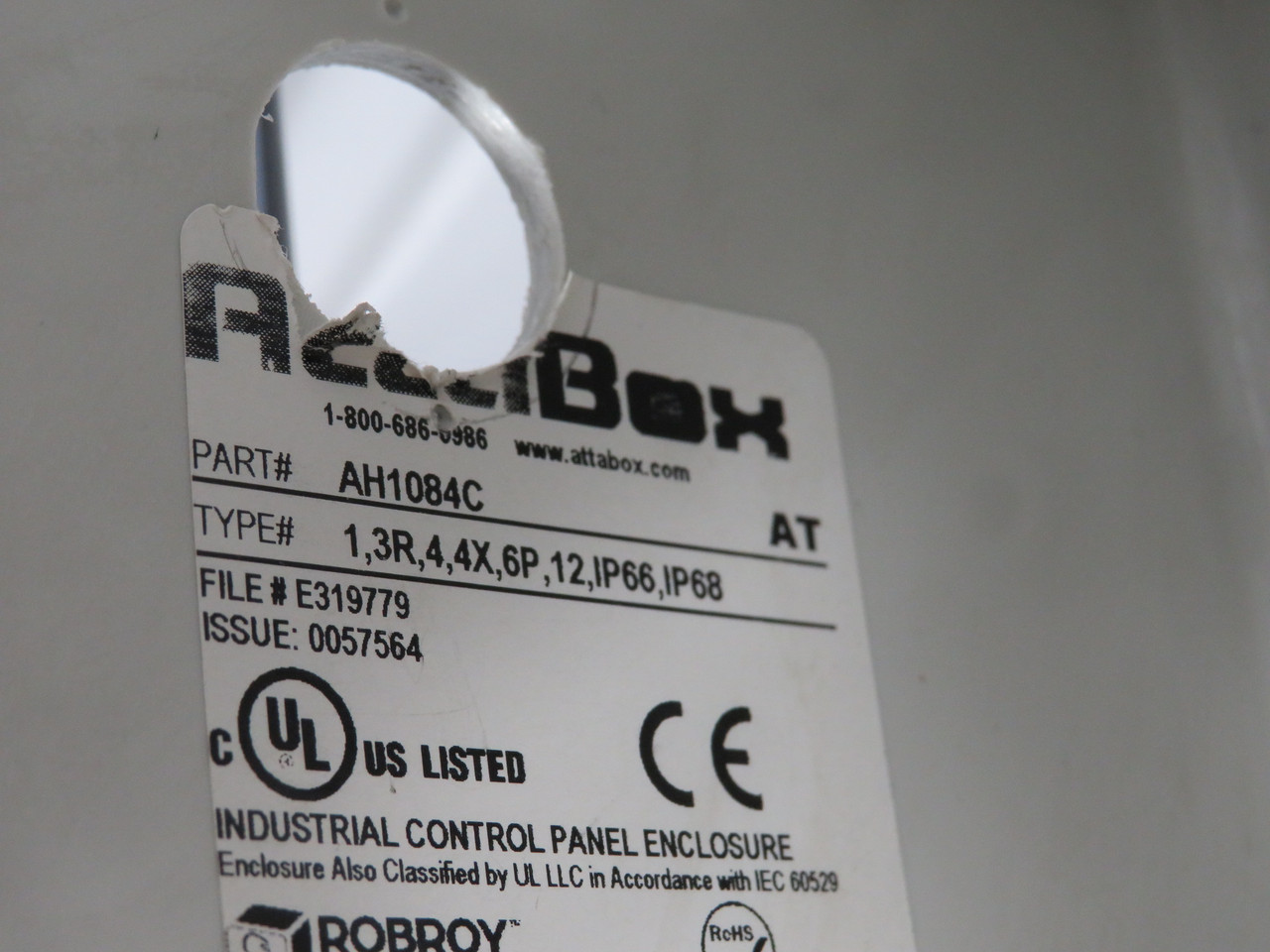 AttaBox AH1084C Enclosure 10x8x4" Polycarbonate 6 KNOCKOUTS/SHELF WEAR USED