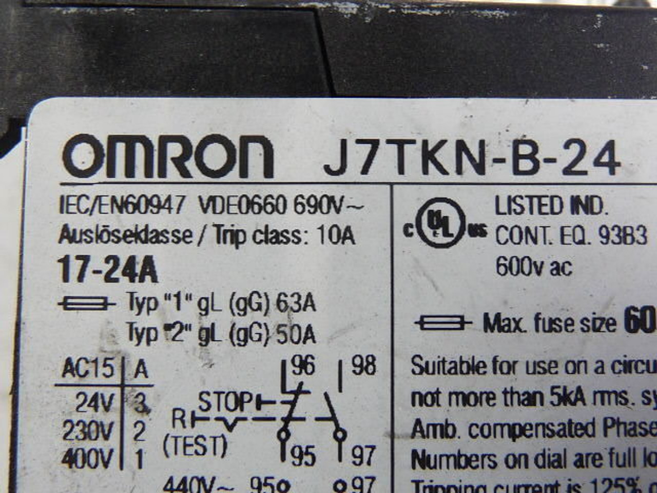 Omron J7TKN-B-24 Overload Relay 3Pole 17-24A 600VAC USED