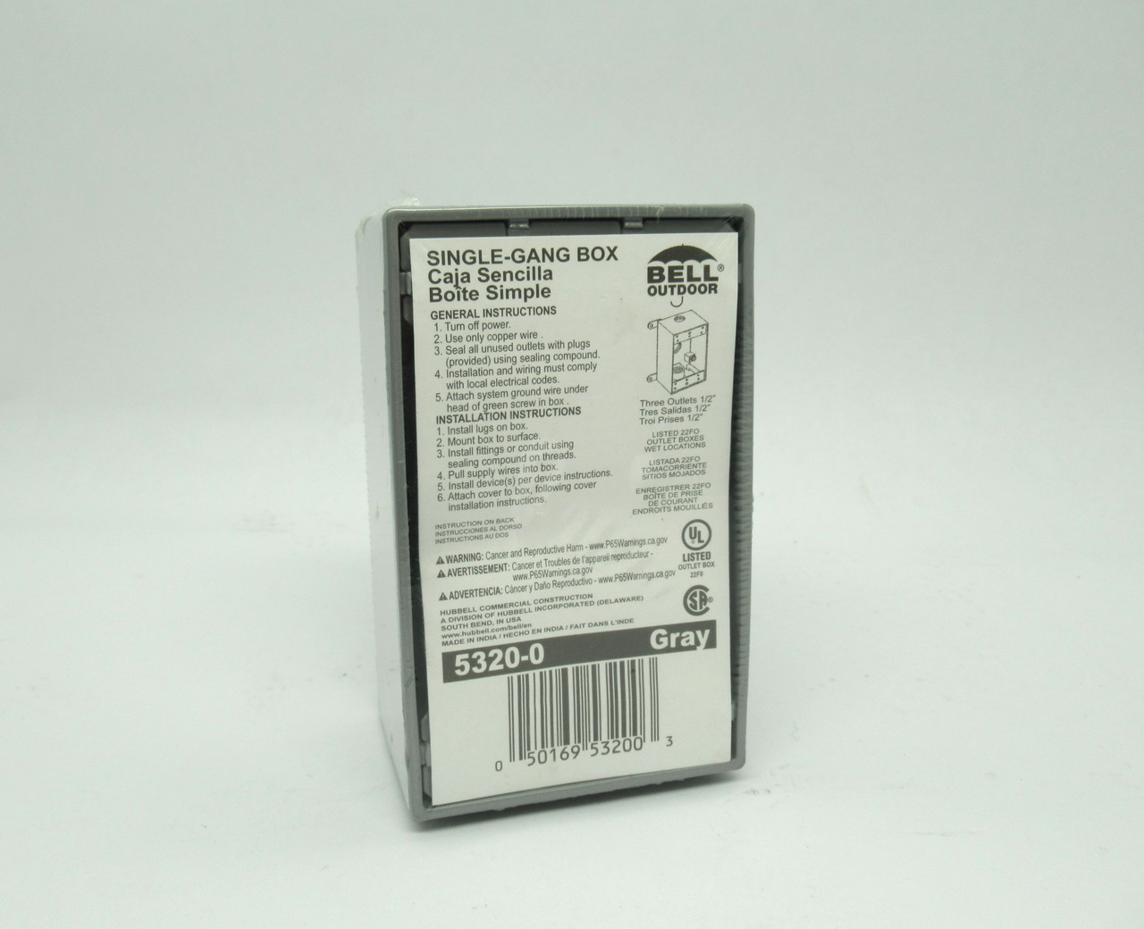 Hubbell 5320-0 1-Gang Weatherproof Box Three 1/2" Thread Outlets NEW