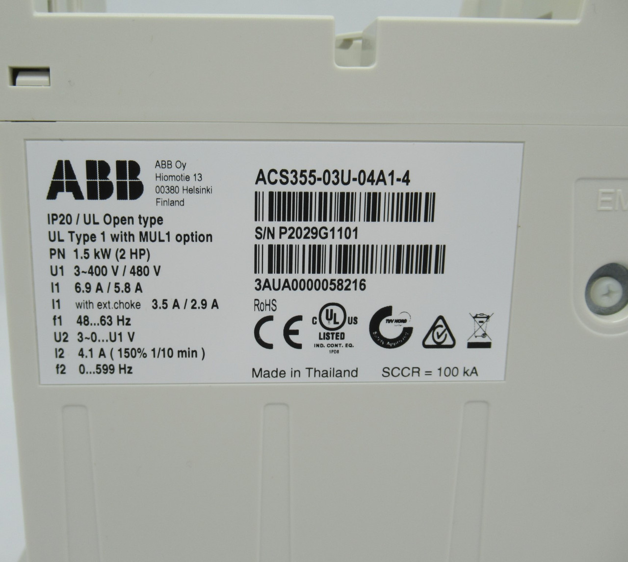 ABB ACS355-03U-04A1-4 Machinery AC Drive 2HP 3Ph 0-480V 4.1A BOX WEAR NEW