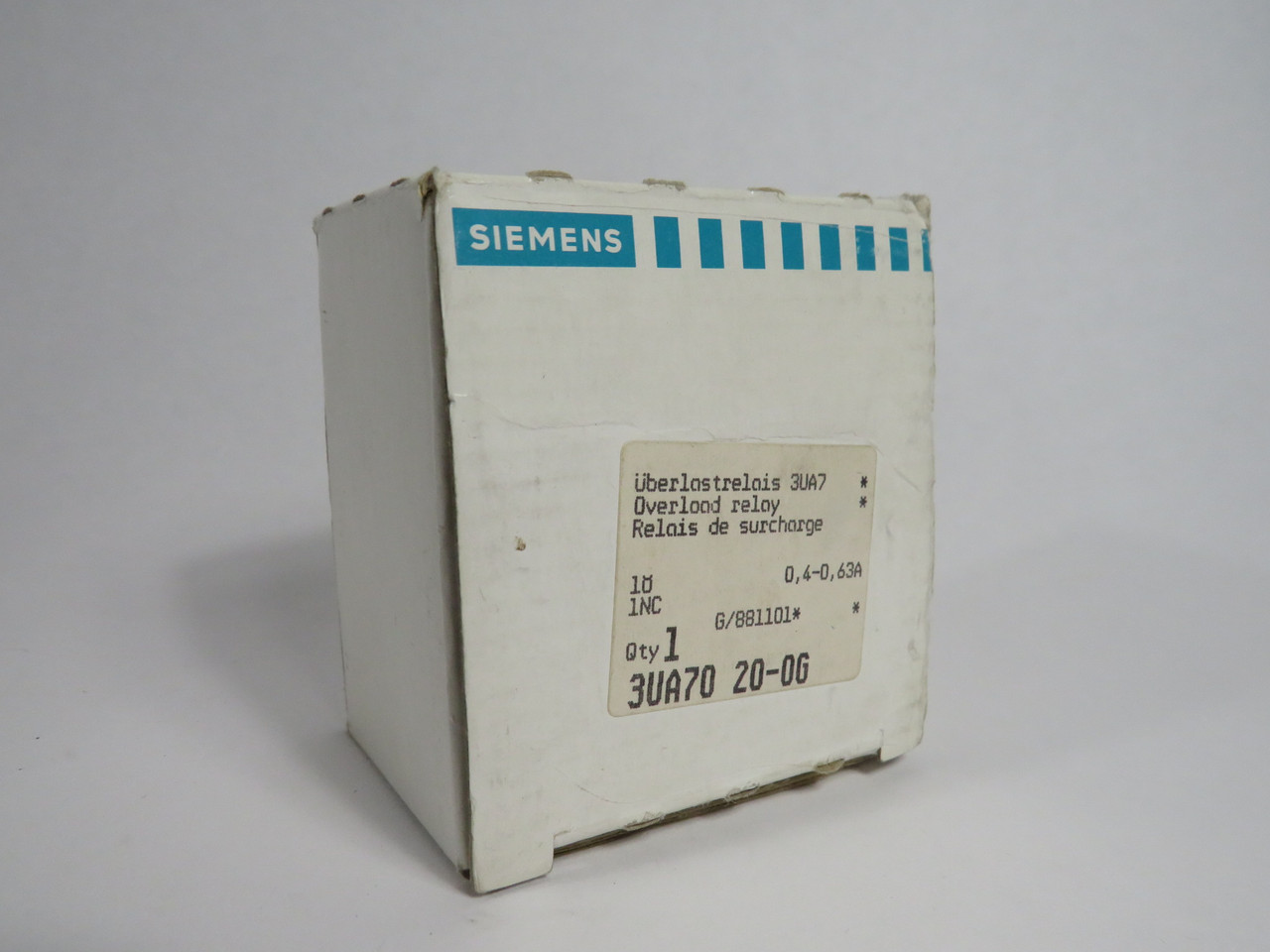 Siemens 3UA7020-0G Overload Relay 0.4-0.63A 1NC 2A UL and CSA Rating NEW