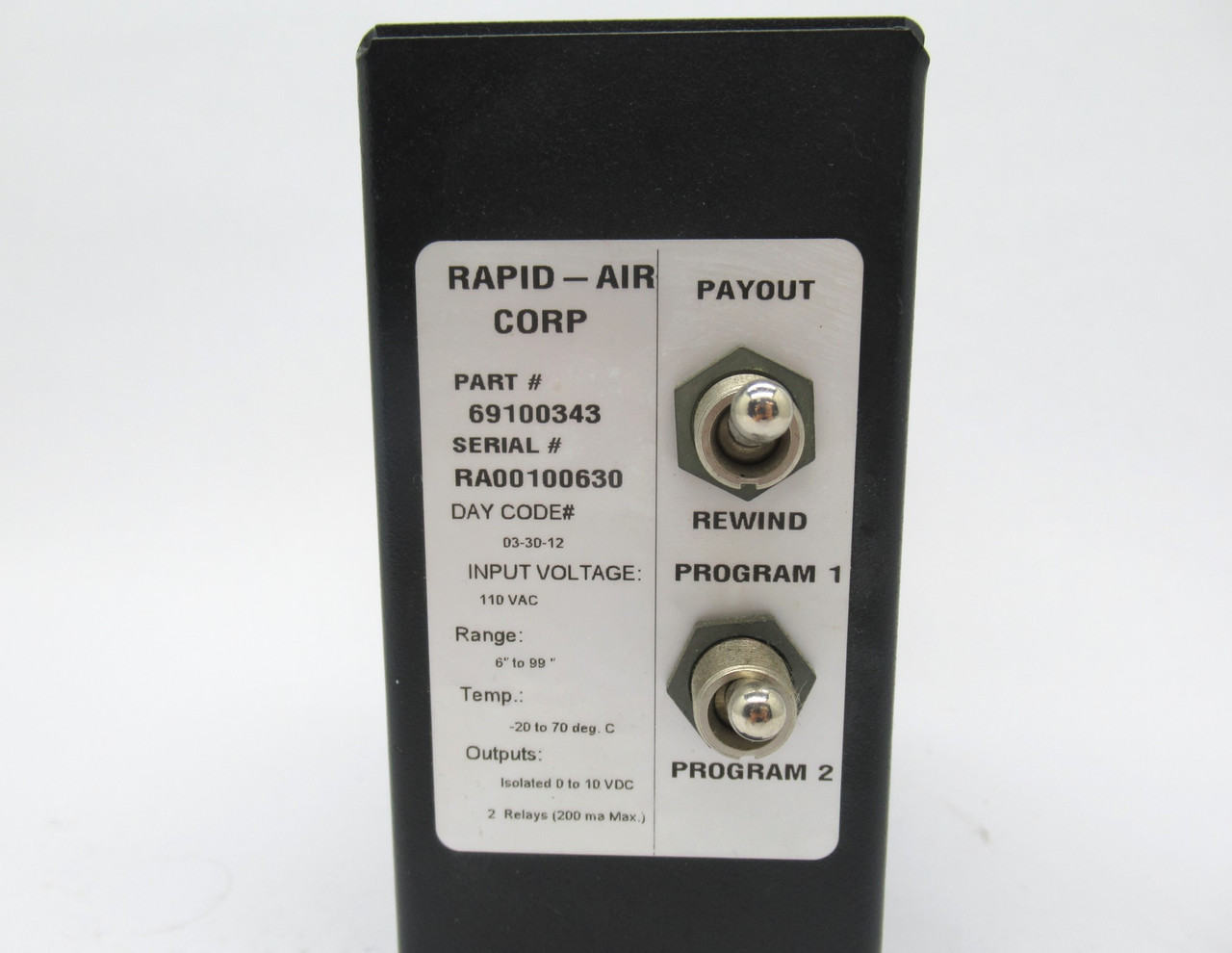 Rapid-Air 69100343 Sonic Sensor 110VAC Input 0-10VDC Output *Obsolete* USED