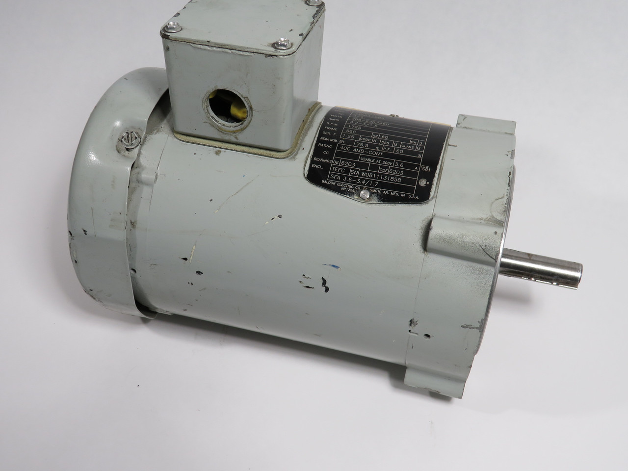 Baldor VM3542 Motor 3/4HP 1725RPM 208-230/460V 56C TEFC 3PH 3.2-3/1.5A 60HZ USED