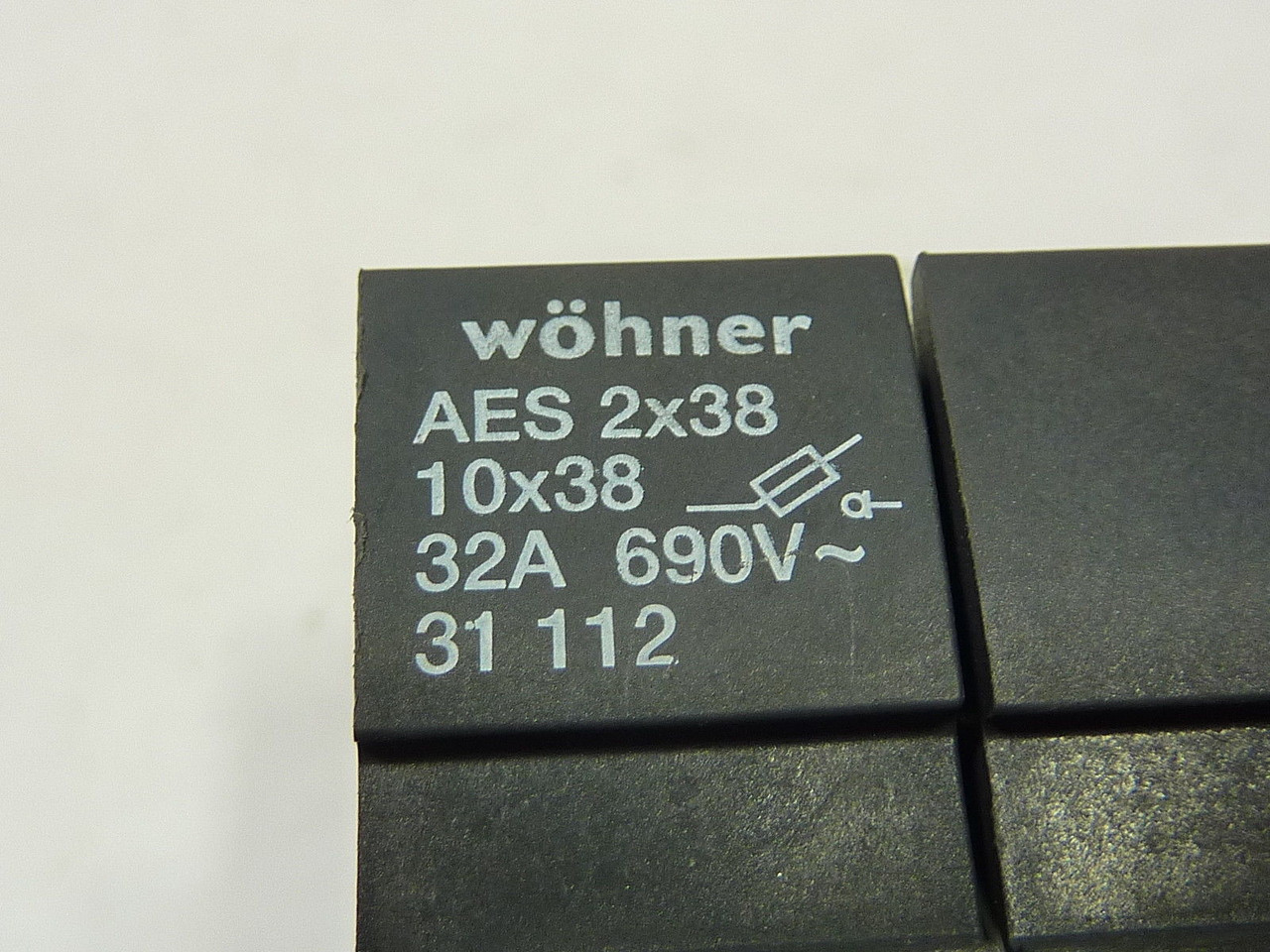 Wohner 31112 Fuse Holder 32A 400/690V 2-Pole AES 2x38 10x38 USED