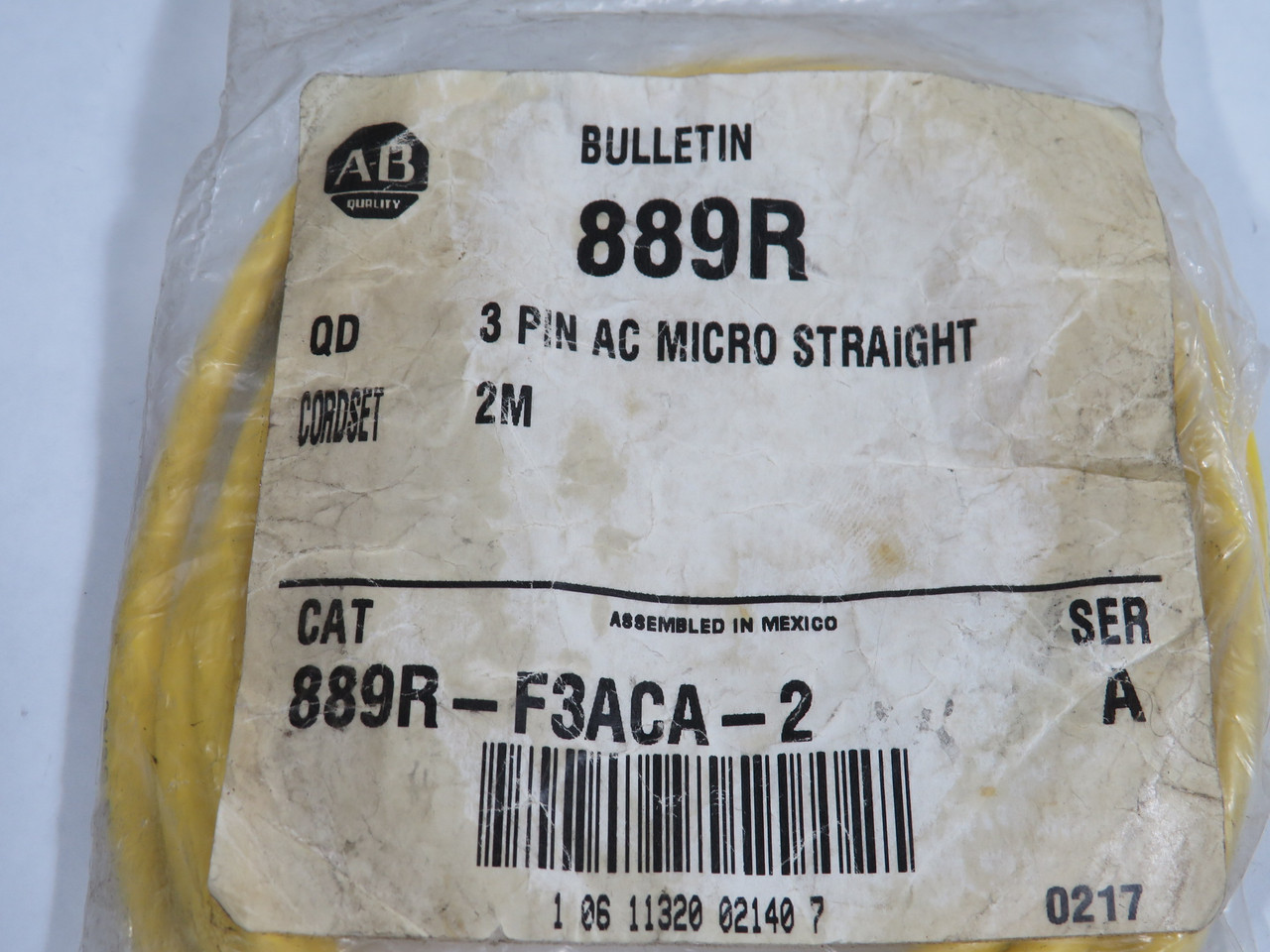 Allen-Bradley 889R-F3ACA-2 Series A Micro Cordset 3-Pin 2m OPEN/DAMAGED BAG NWB