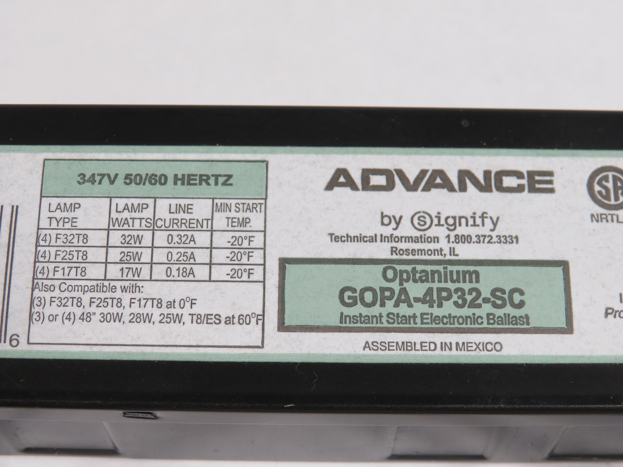 Advance GOPA-4P32-SC Electrical Ballast 347V 32W 50/60Hz SHELF WEAR/CUT WIRE NOP