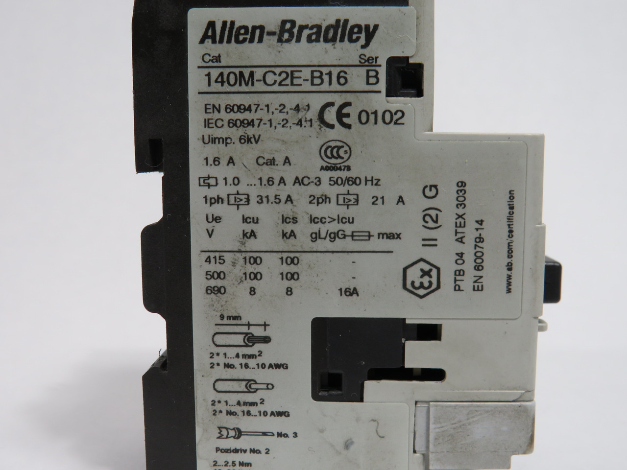 Allen-Bradley 140M-C2E-B16 Series B Circuit Breaker 1.0-1.6A 690V 3-Pole USED