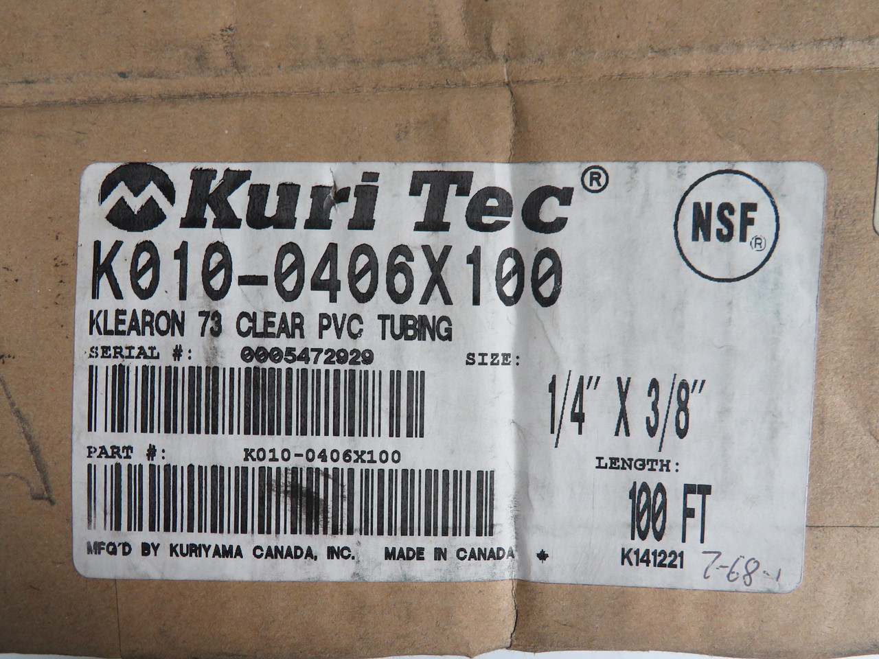 Kuriyama K010-0406X100 Clear PVC Tubing 60FT 3" 1/4" x 3/8" *Missing Length* NEW