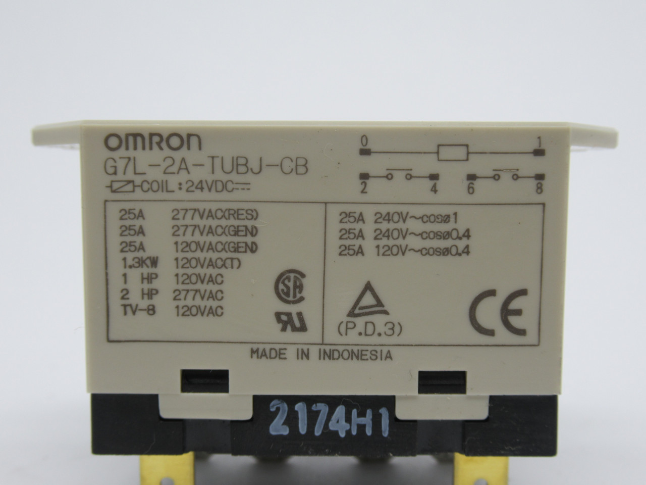 Omron G7L-2A-TUBJ-CB-DC24 Relay 24VDC 25A 120/277VAC 1HP/2HP NOP