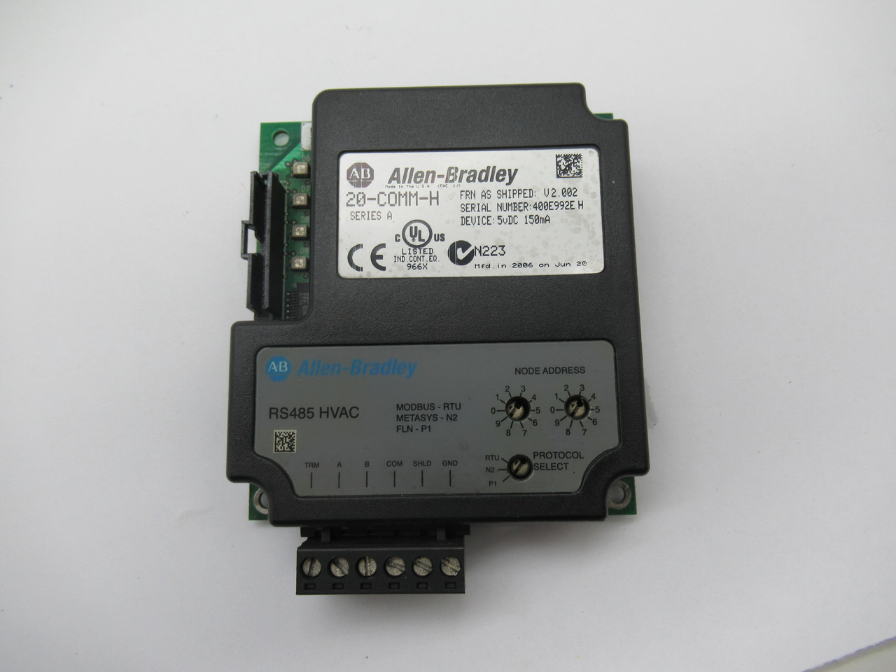 Allen-Bradley 20-COMM-H PowerFlex RS485 HVAC Comm Adapter FRN V 2.002 USED