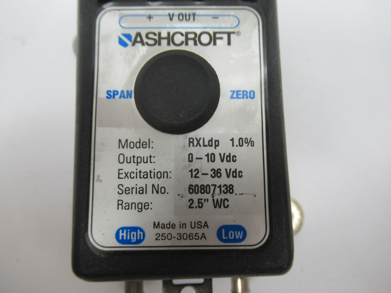 Ashcroft RXLdp Differential Pressure Transducer 0-10VDC Output 2.5"WC USED