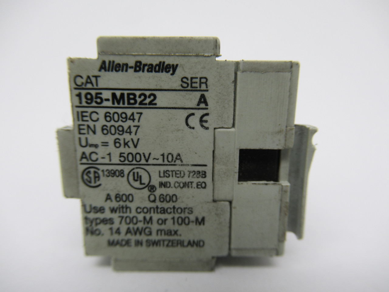 Allen-Bradley 195-MB22 Auxiliary Contact Block Series A 500V 10A USED