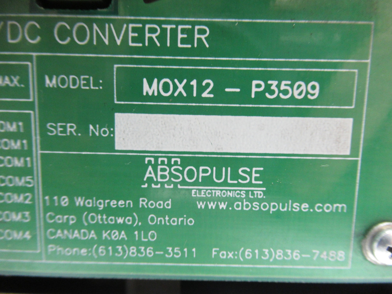 Absopulse MOX12-P3509 Switching Power Supply 5-24VDC 1-10A USED