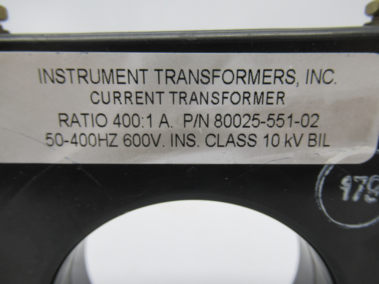 Instrument Transformers Inc 80025-551-02 Current Transformer 600V 50-400HZ USED