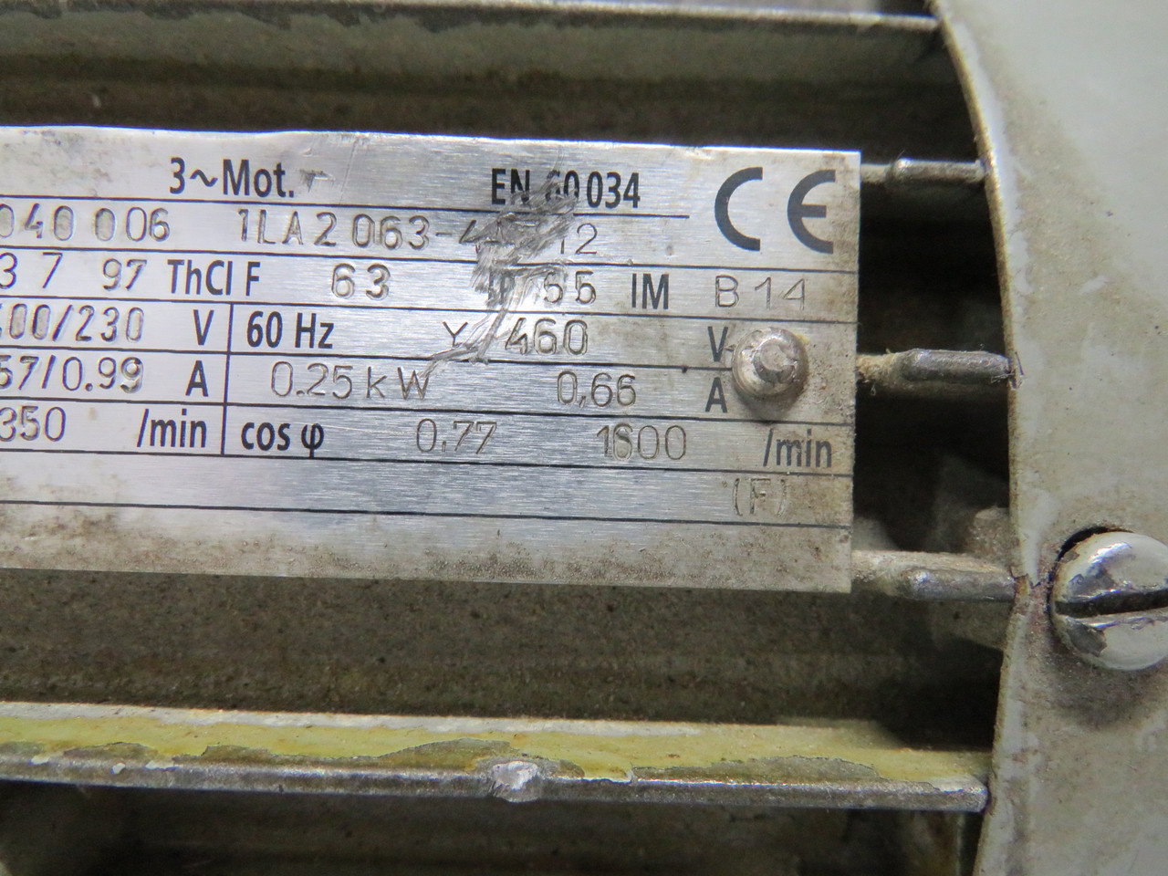 Siemens 0.25kW 1600RPM 460V TEFC 3Ph 066A 60Hz USED