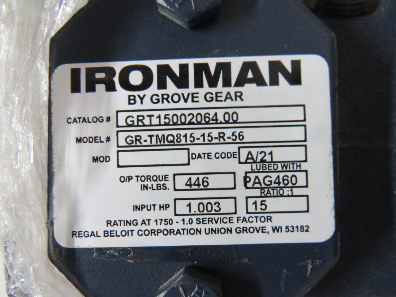 Grove Gear GR-TMQ815-15-R-56 Ironman Gear Reducer 15:1 446lbs-in 1.003HP NEW