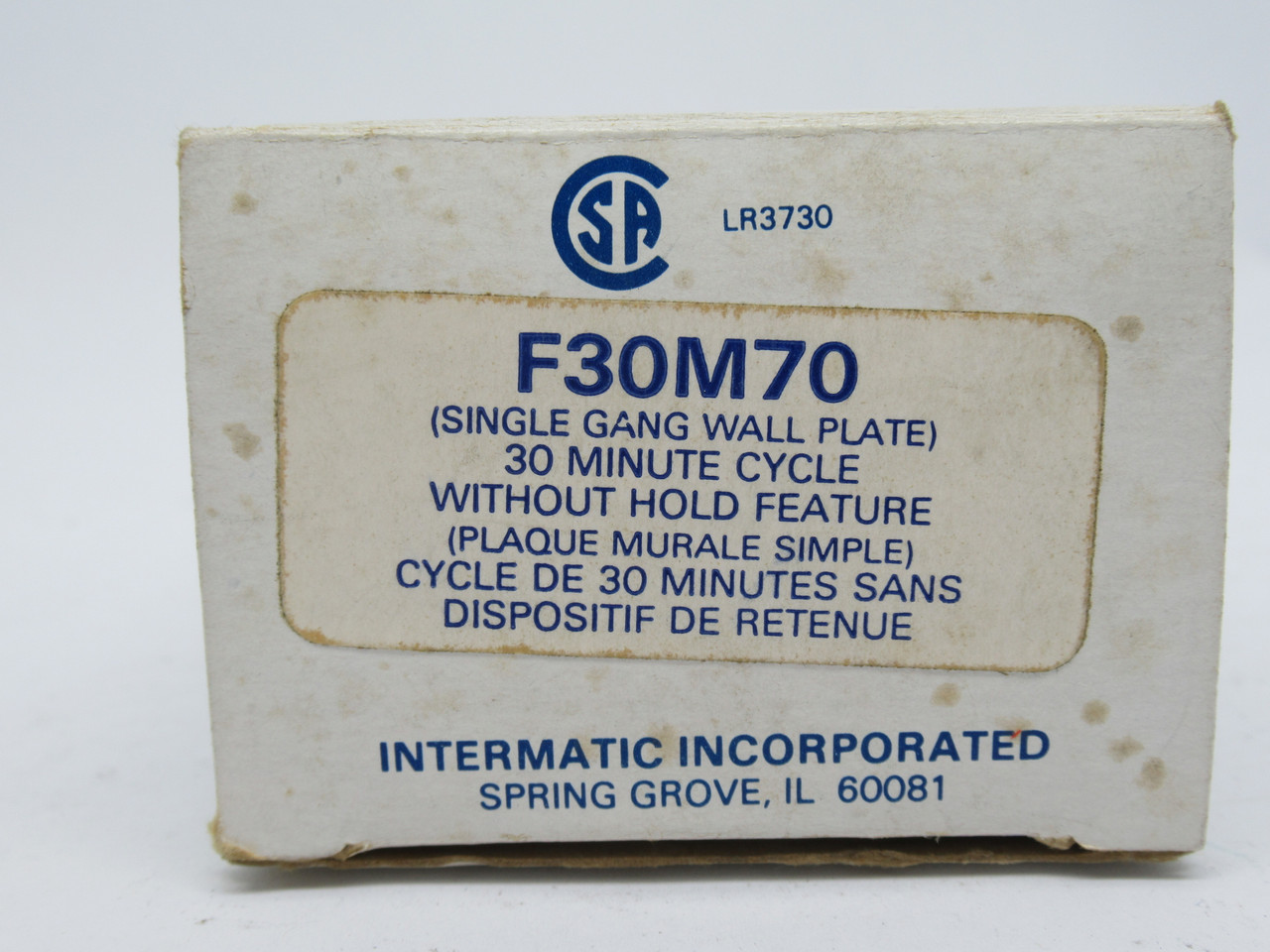 Intermatic F30M70 Spring Wound Time Switch 1 Gang 30Min 1HP 5A 125VAC NEW