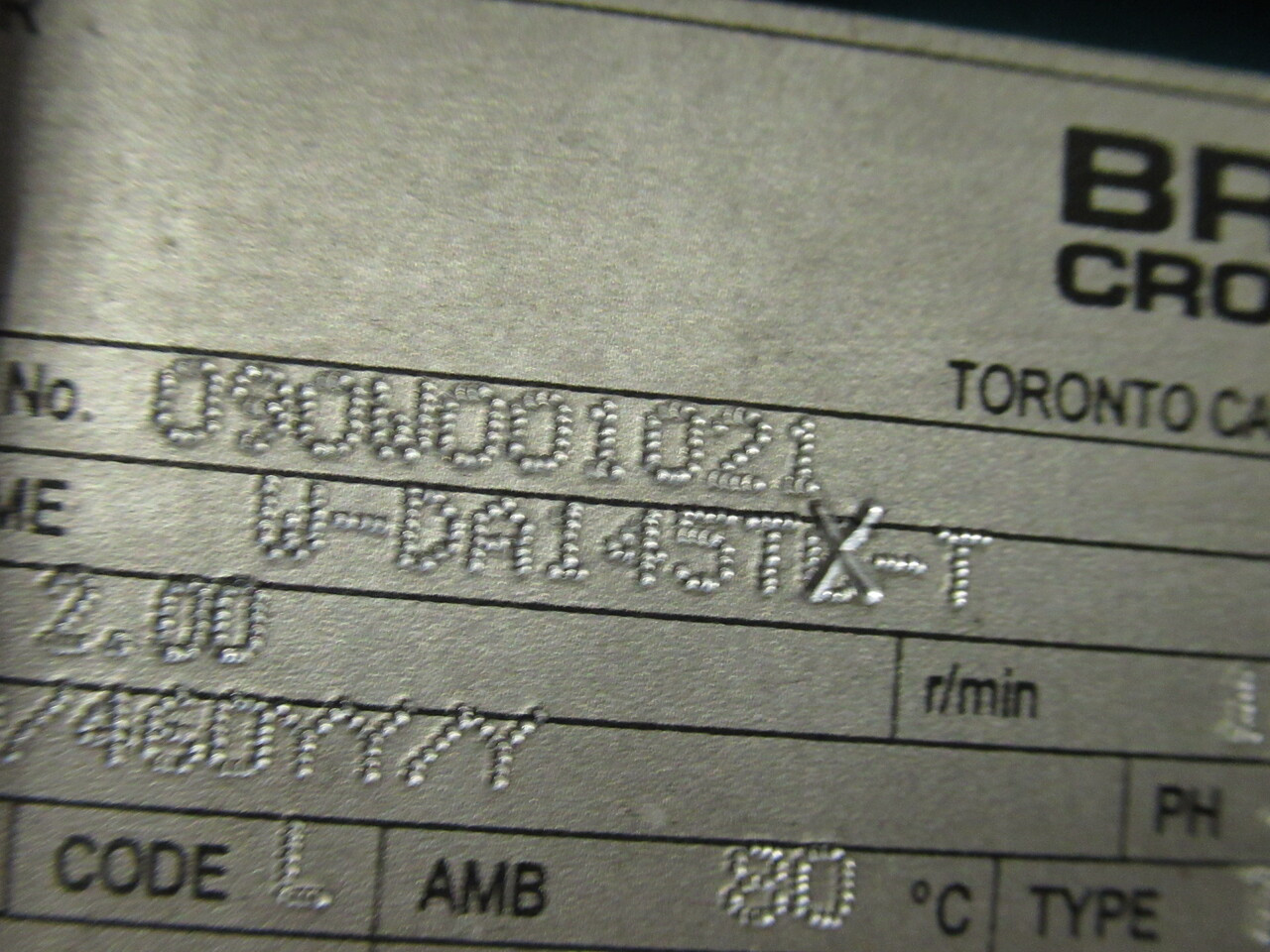 Aeroflo TNC450 Centrifugal Fan 460V 2.90A C/W Brook Crompton 2.0Hp 1720RPM USED