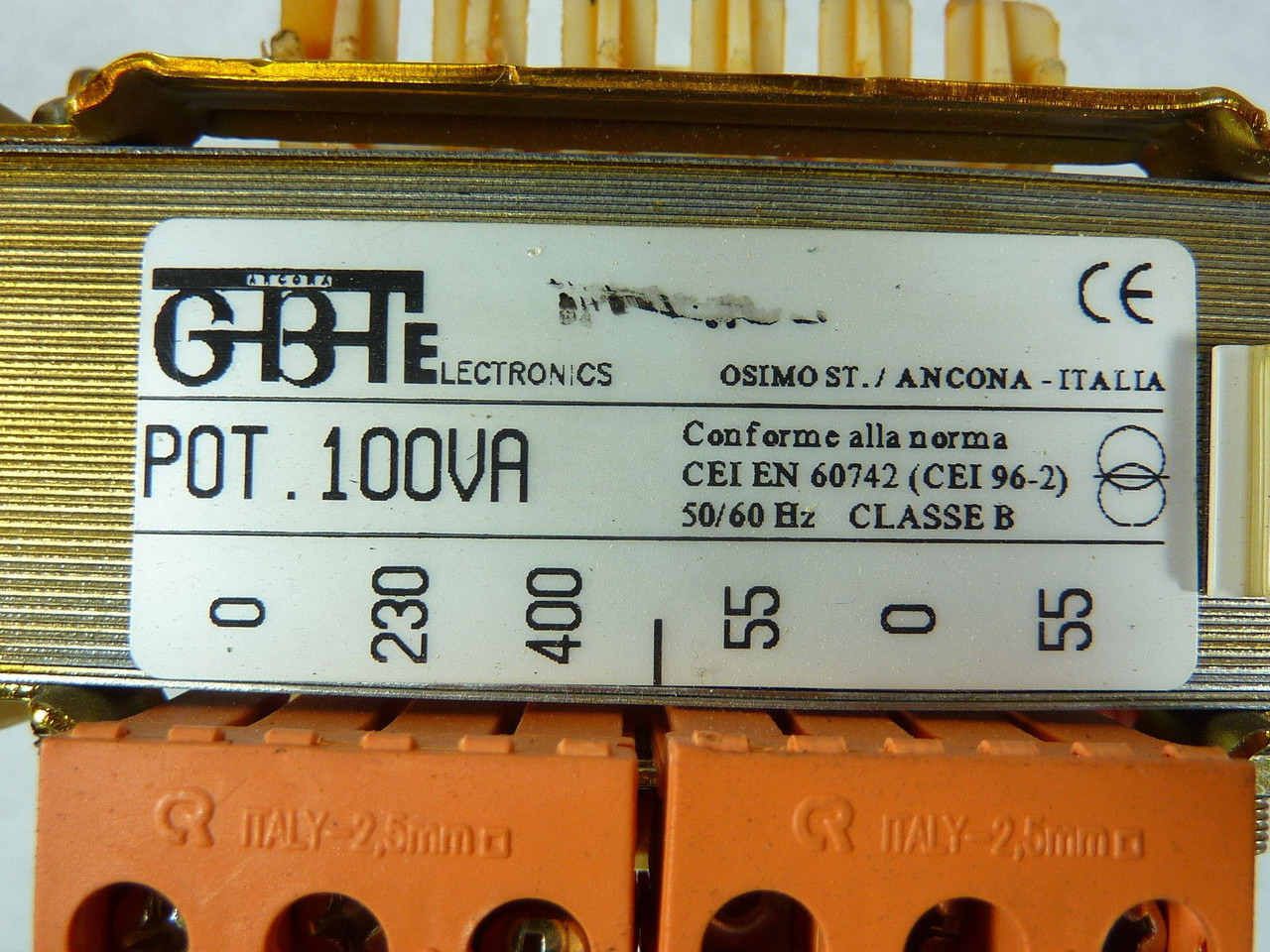 Norme Techniche CEI EN 60742 Transformer 120V 50/60HZ 100VA Class B USED