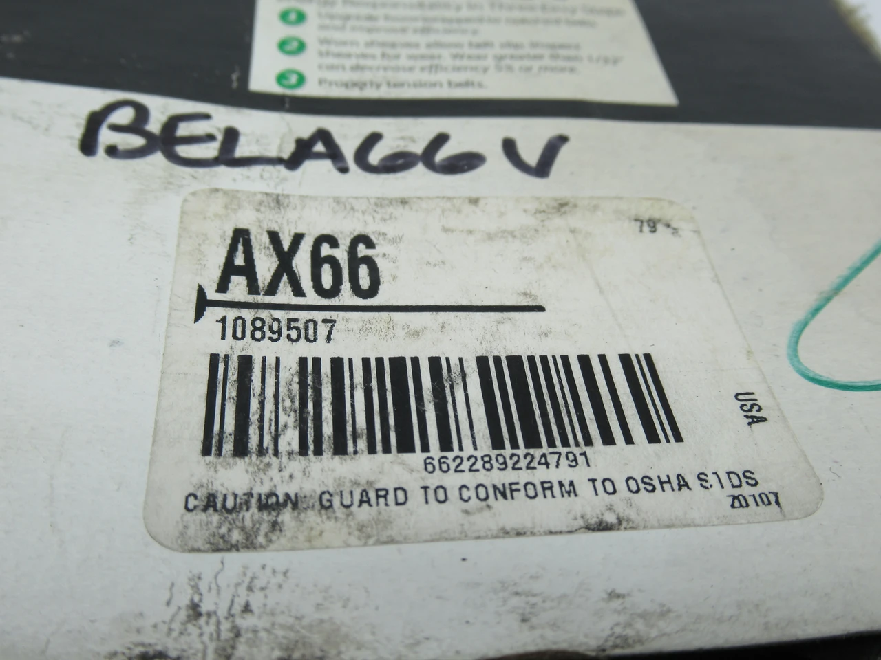 Browning AX66 Cogged V-Belt 68"L 1/2"W 5/16" Thick NEW