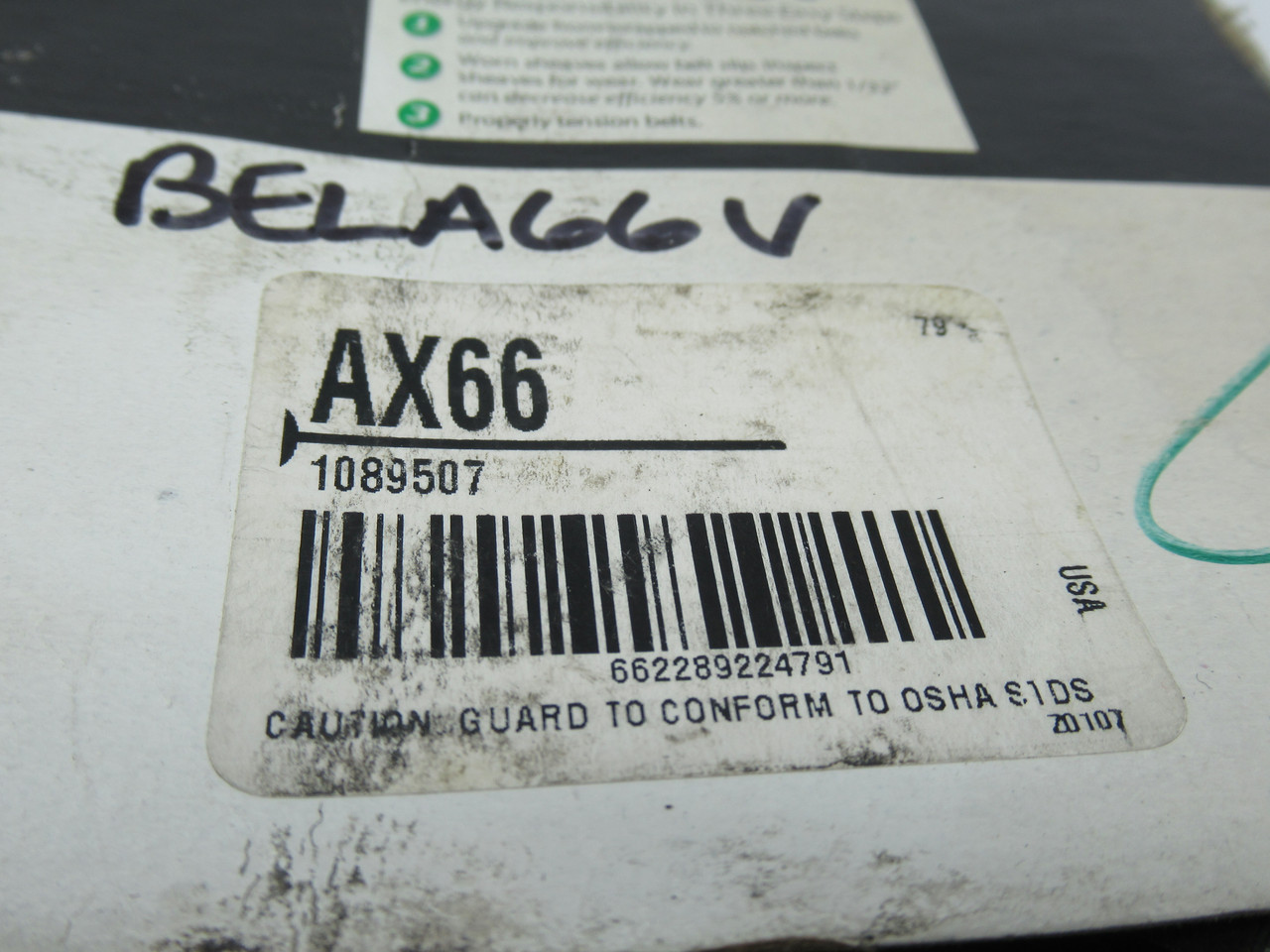 Browning AX66 Cogged V-Belt 68"L 1/2"W 5/16" Thick NEW