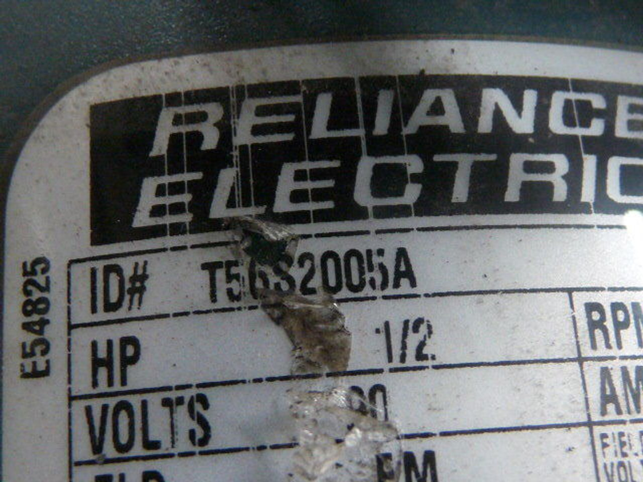 Reliance Electric T56S2005A DC Motor 1/2HP 1750RPM 90V 5.2A NO FAN