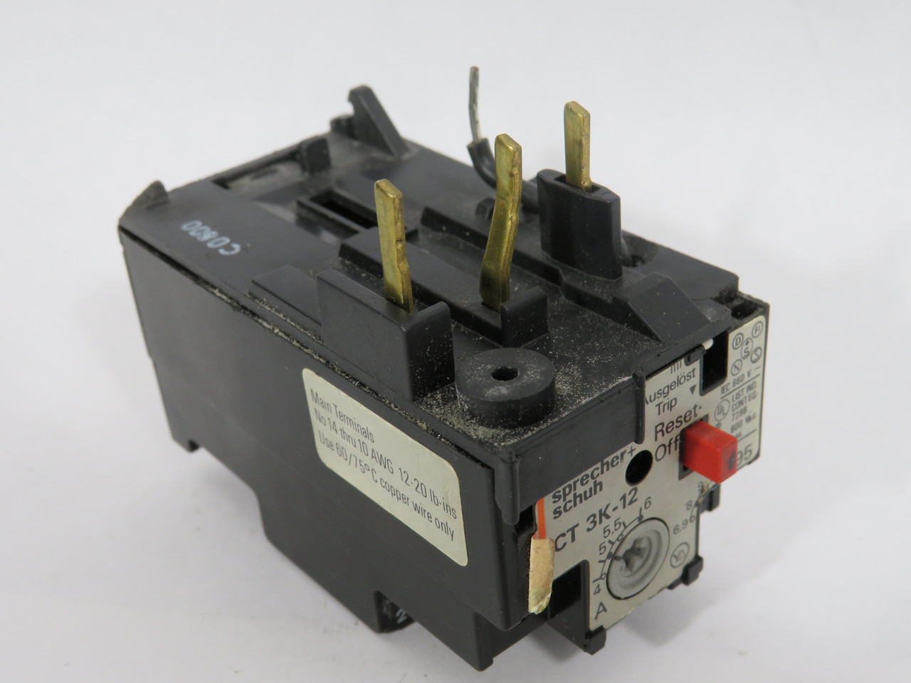 Sprecher + Schuh CT-3K-12-6 Thermal Overload Relay 4-6Amp *Cosmetic Chip* USED