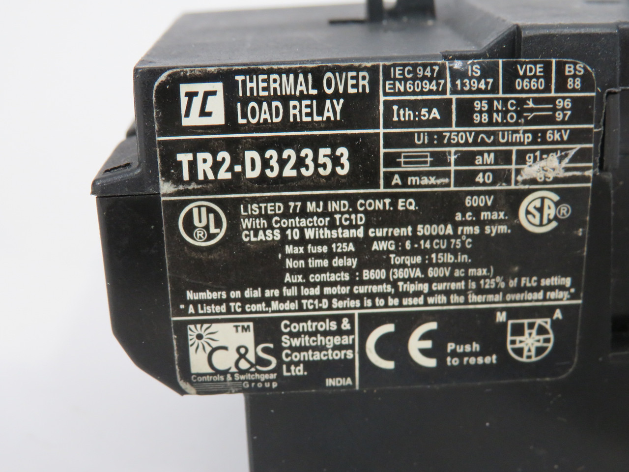 Controls & Switchgear Contactor TR2-D32353 Thermal Overload Relay 23-32 Amp USED