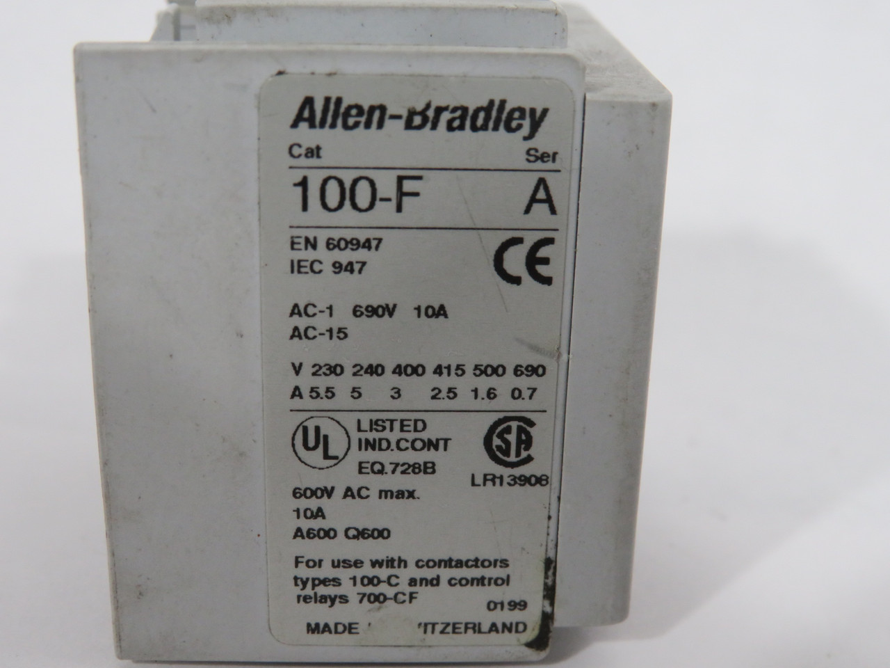 Allen-Bradley 100-FA22 Series A Auxiliary Contact Block 2NO 2NC USED