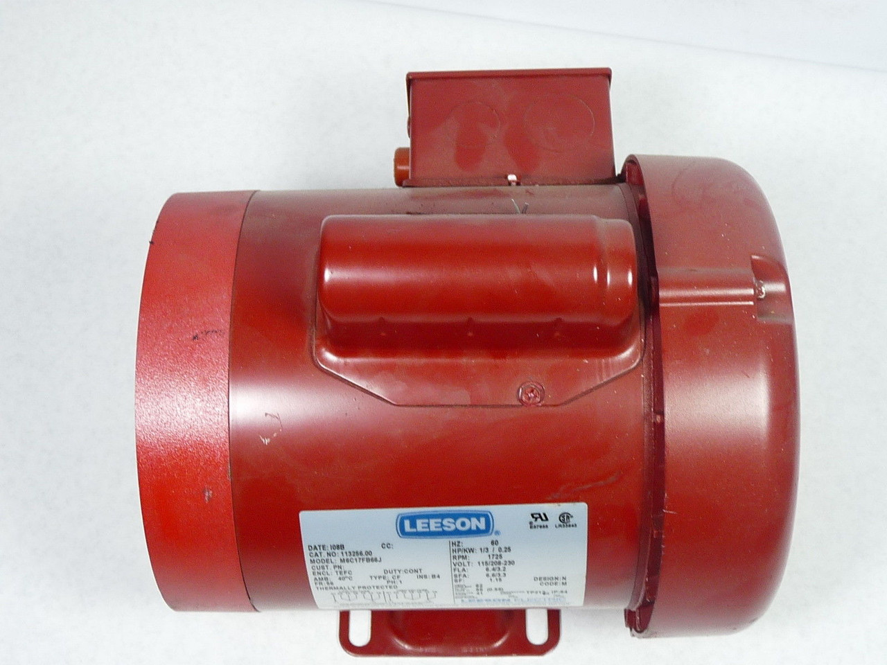 Leeson Hydraulic Pump Motor 1/3HP 1725RPM 115/208-230V 56CZ TEFC 1Ph USED