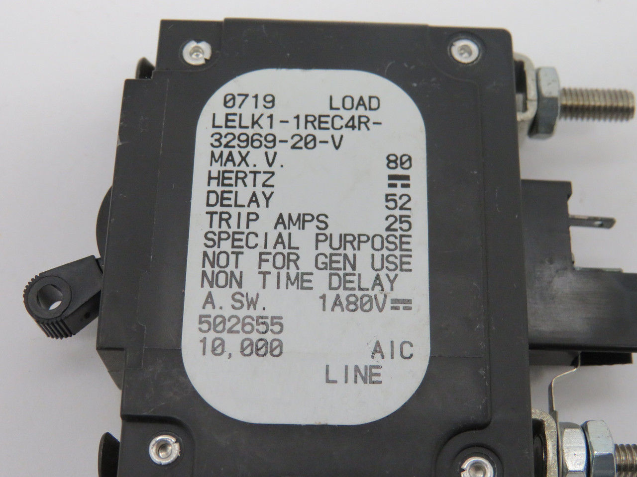 Airpax LELK1-1REC4R-32969-20-V Circuit Breaker 20Amp 80VDC 1 Pole USED