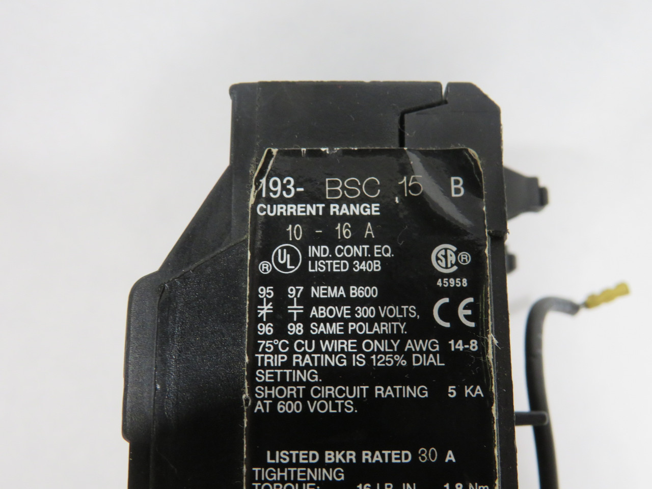 Allen-Bradley 193-BSC15 Series B Overload Relay 10-16 Amp *Cosmetic Wear* USED