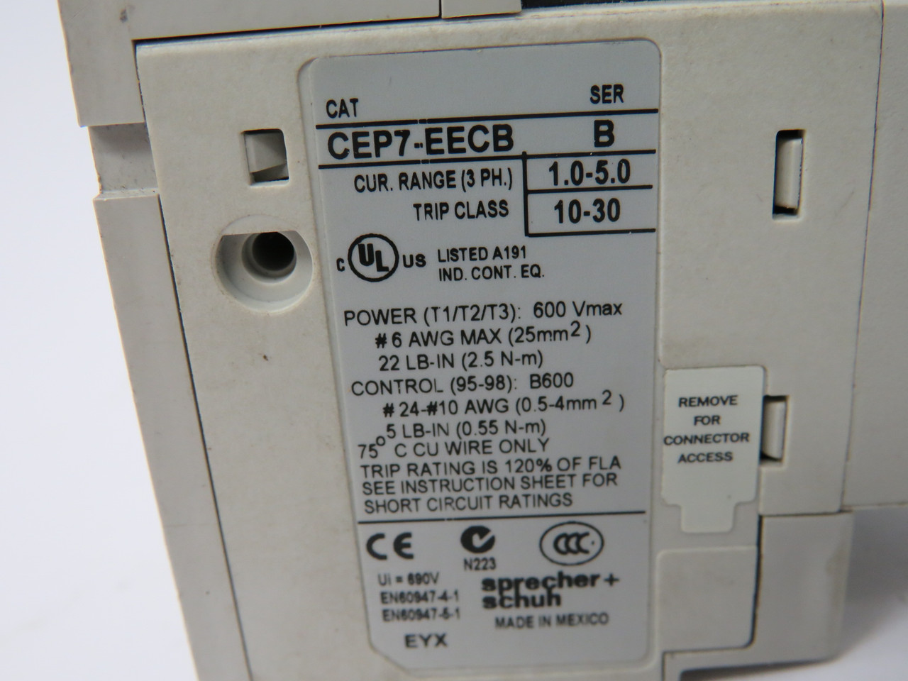 Sprecher + Schuh CEP7-EECB Series B Overload Relay 1.0-5.0 Amp USED