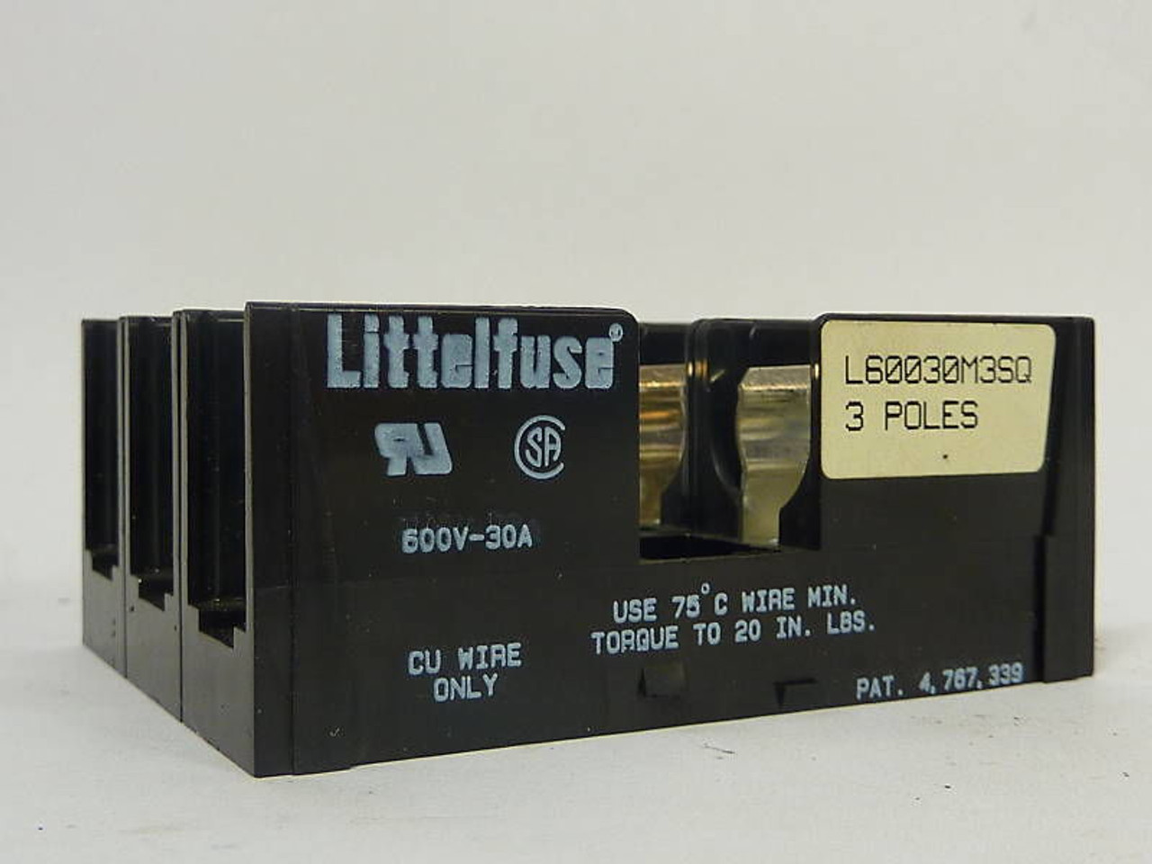 Littelfuse L60030M3SQ Fuse Block 30A 600V 3 Pole USED