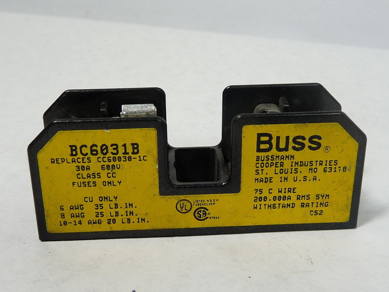 Bussmann BC6031B Class CC Fuse Holder 30A 600V 1P USED