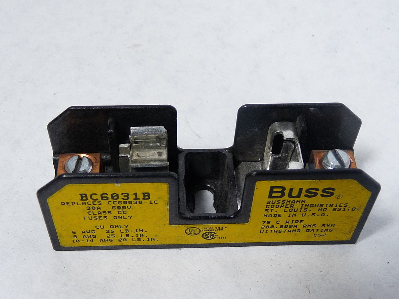 Bussmann BC6031B Class CC Fuse Holder 30A 600V 1P USED