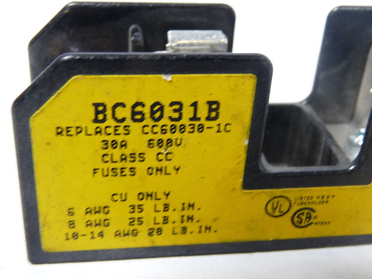 Bussmann BC6031B Class CC Fuse Holder 30A 600V 1P USED