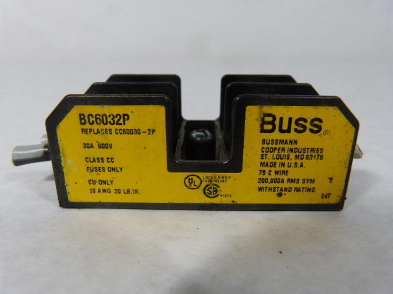 Bussmann BC6032P Fuse Holder 30A 600V 2P USED