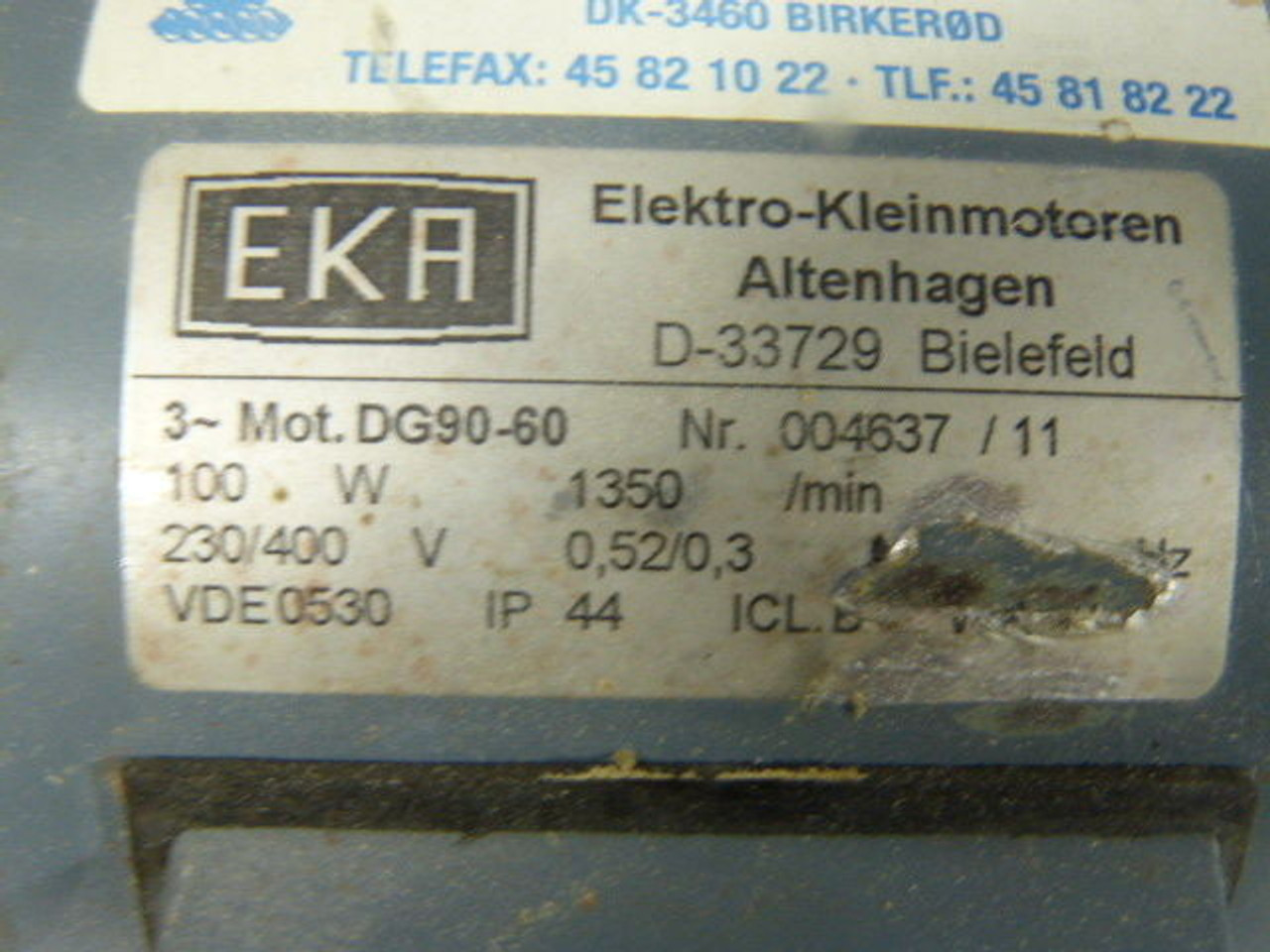 EKR 100W 1350RPM 230/400V 3Ph 0.52/0.3A 60Hz USED
