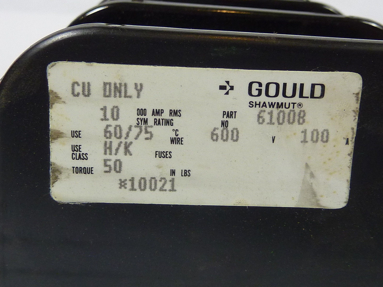 Gould Shawmut 61008 Fuse Block 100A 600V 3-Pole USED