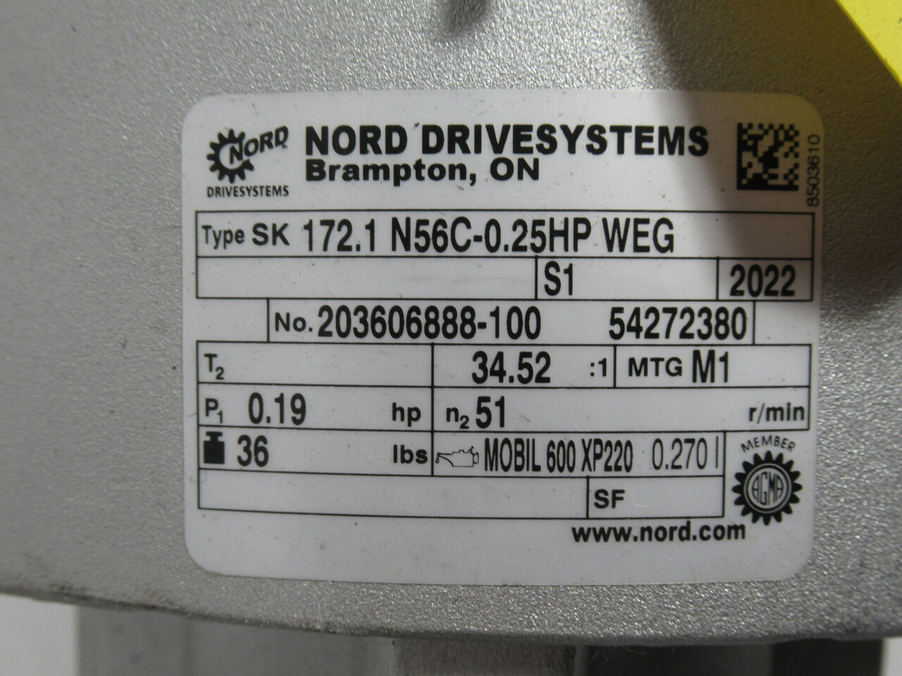 Weg 1/4HP 1745RPM 115/208-230V C/W Helical Inline Gear Reducer 34.52:1 Ratio NOP