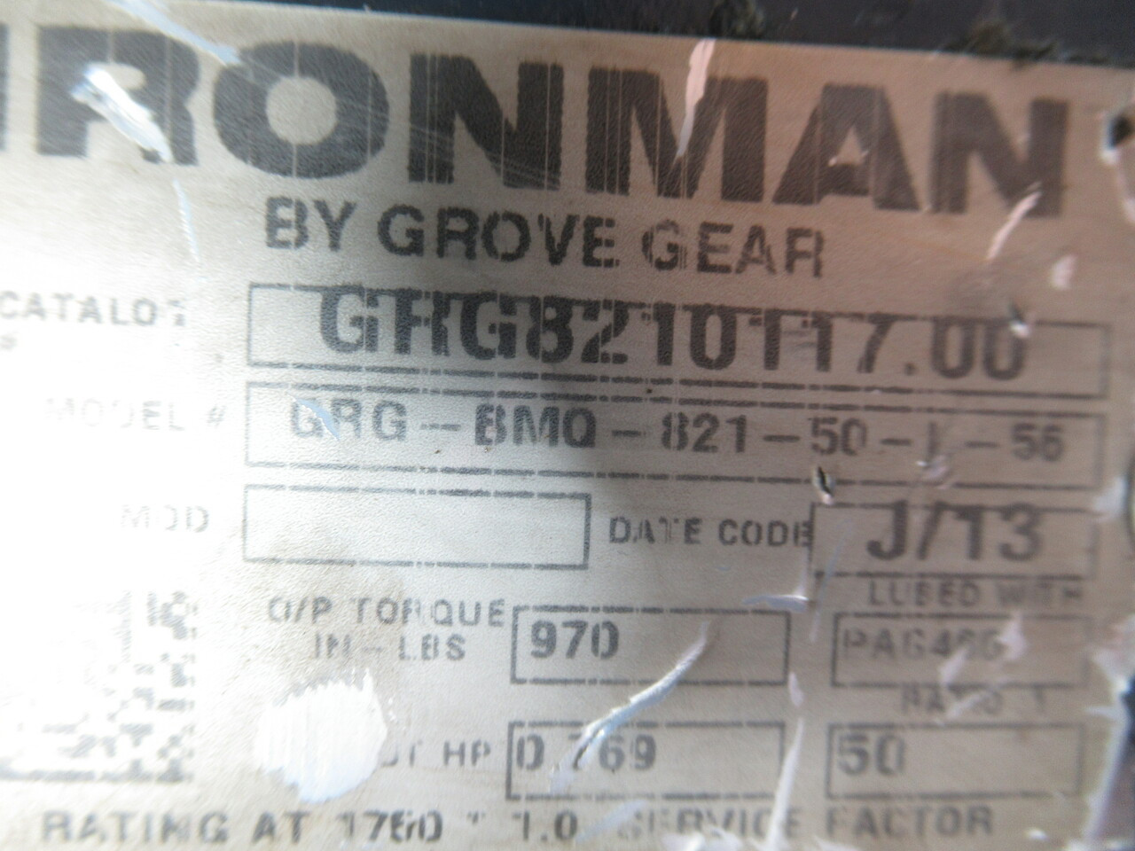 Grove Gear GRG-BMQ-821-50-L-56 Ironman Right Angle Gear Reducer 50:1 Ratio USED