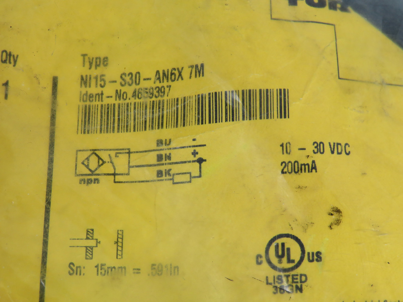 Turck NI15-S30-AN6X7M 4659397 Proximity Sensor 10-30VDC 200mA 15mm NO NUTS NWB