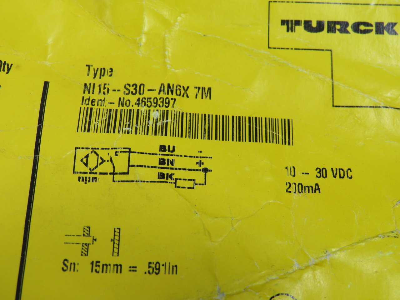 Turck NI15-S30-AN6X7M 4659397 Proximity Sensor 10-30VDC 200mA 15mm BAG DMG NWB