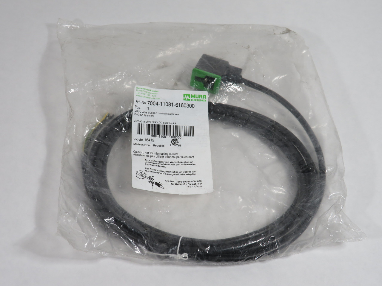 Murrelektronik 7004-11081-6160300 MSUD Valve Plug with Cable 24VAC/DC 3m L NWB