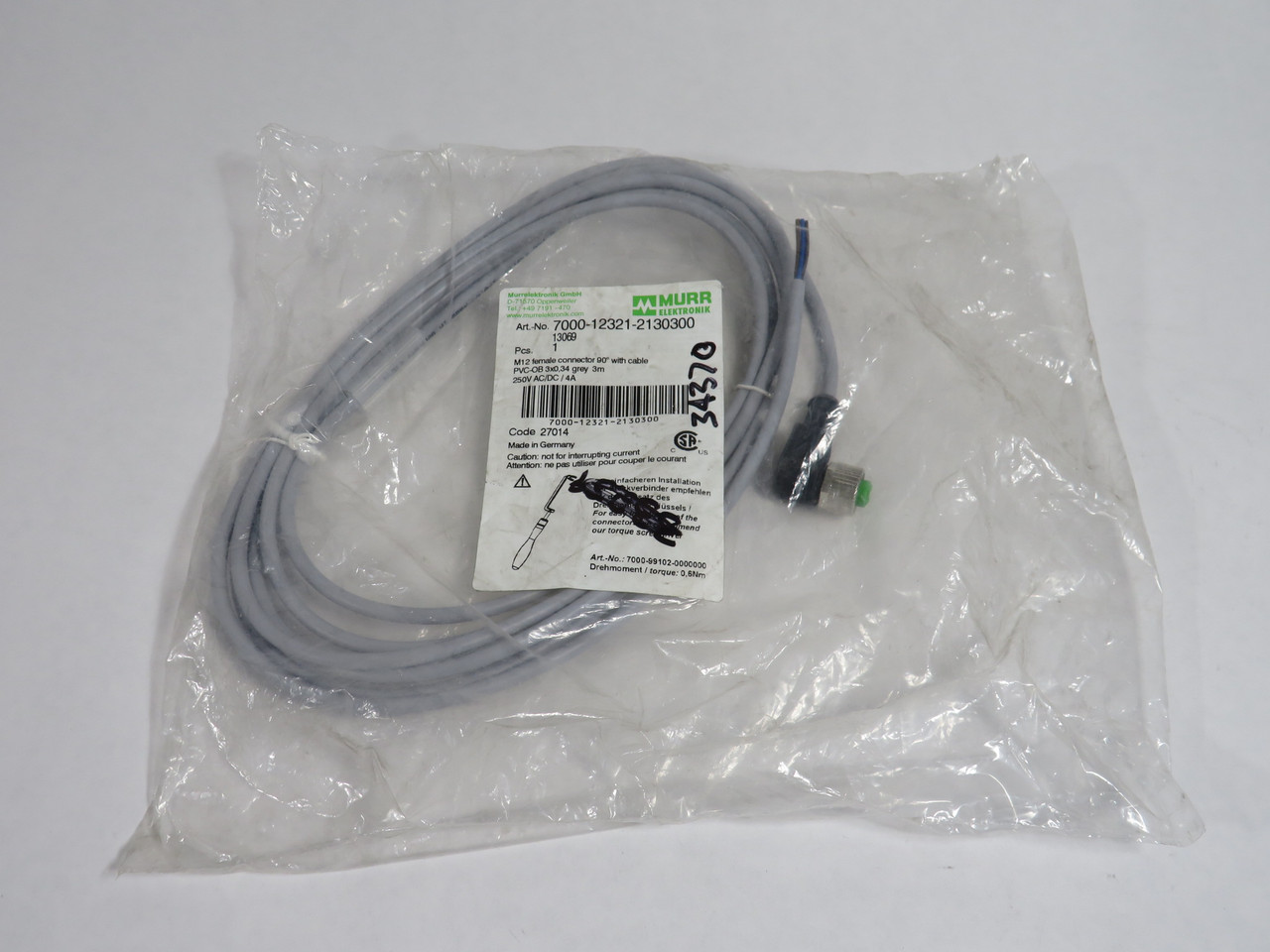 Murrelektronik 7000-12321-2130300 Single-Ended Cordset 3-Wire 3m Length NWB