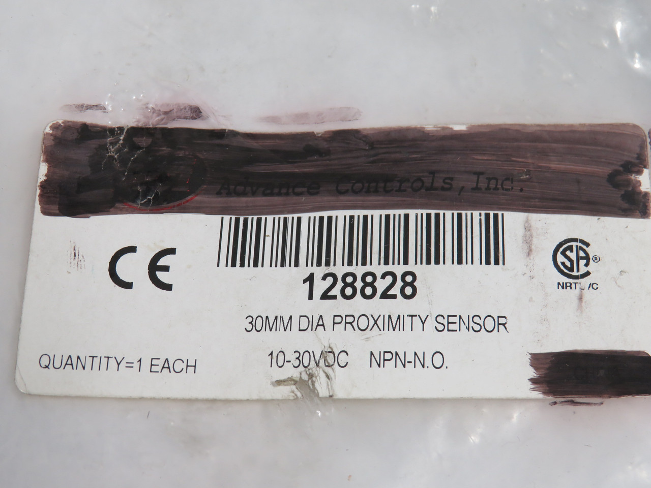Advance Controls 128828 Proximity Sensor 10-30VDC NPN-NO 30mm Diam NWB
