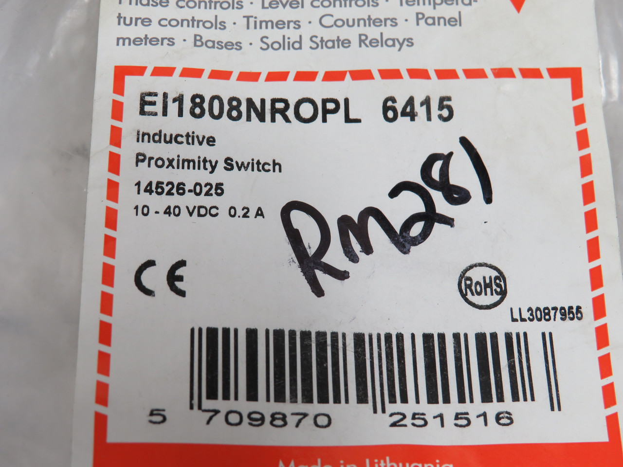 Carlo Gavazzi EI1808NROPL Proximity Switch 10-40VDC 0.2A SHELF WEAR NWB